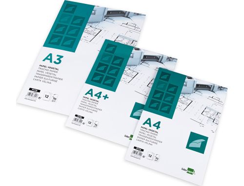 Bloco de papel vegetal liderpapel din a3 297x420mm 70 gr bolsa de 12 folhas , Liderpapel , 63241 , 8423473632417